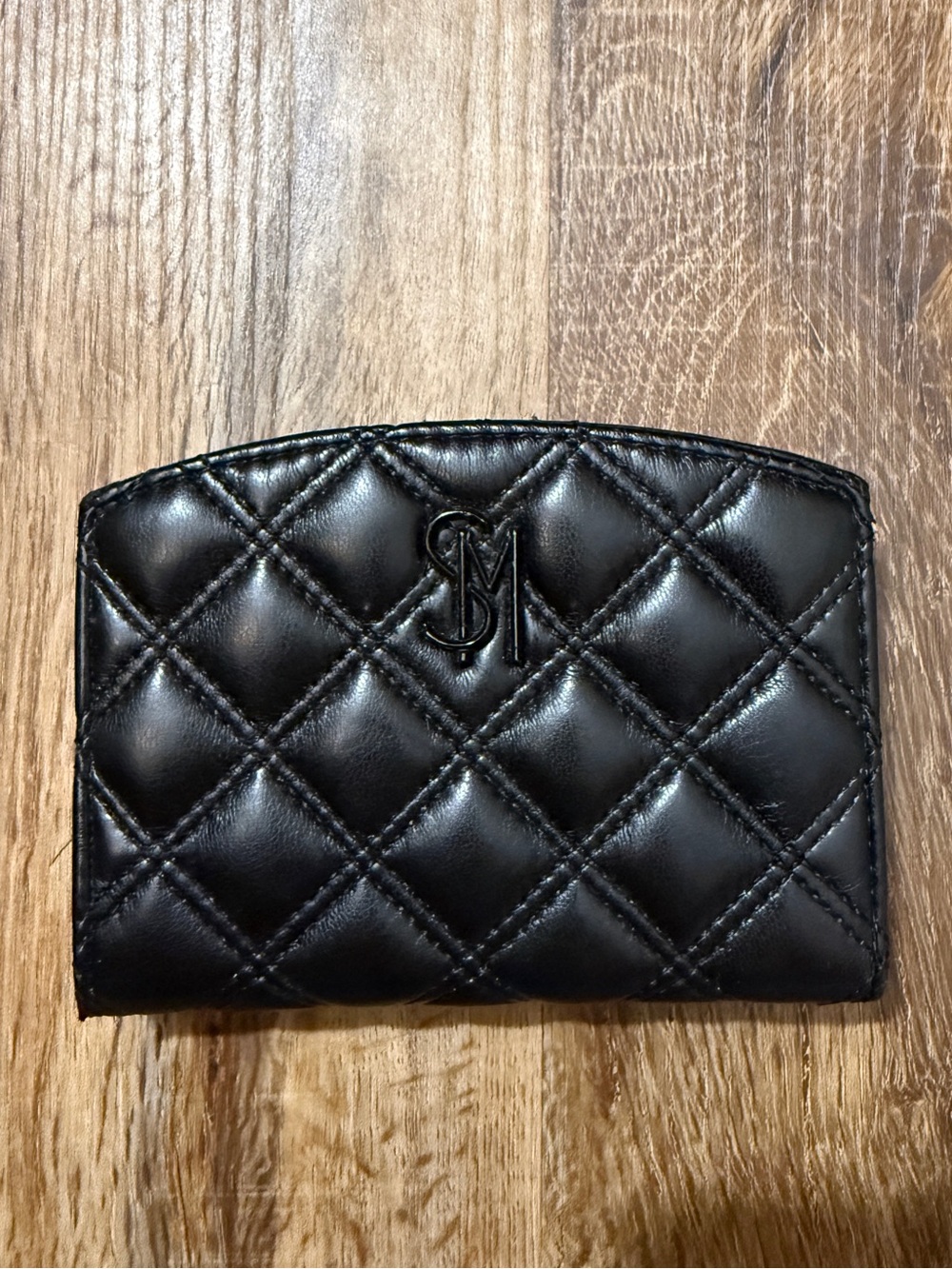 Steve Madden Black Quilted Faux Leather Wallet Card Holder Coin Purse